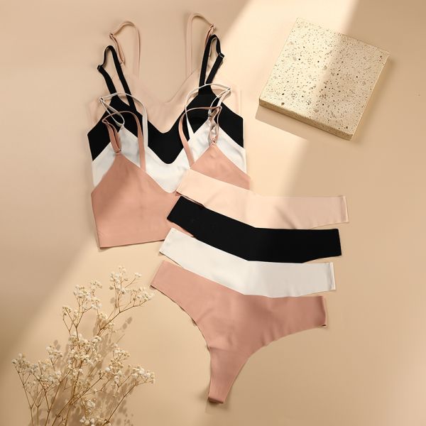 New Arrival Women Sexy Underwear Bra Set Women's V-neck Thong Underwear Seamless Wire-free Comfortable Sports Bra Set