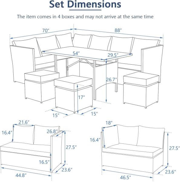 Patio Furniture Set Outdoor Sectional Sofa Conversation Set All Weather Wicker Rattan Couch Dining Table & Chair