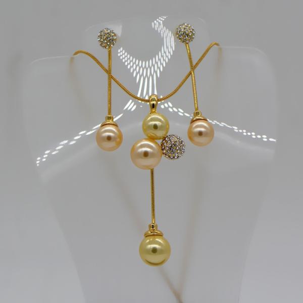 luxury Simple Trendy Jewelry Set Rhinestone Necklace pendant Earrings 18K Real Gold Plated