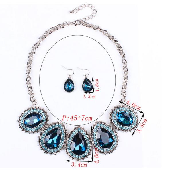 Wedding jewelry alloy rhinestone drops suit multicolor diamond necklace earring jewelry