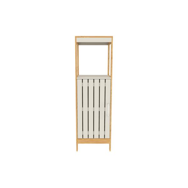 Beige 96.5cm Height MDF Bamboo Stripes Door Metal Handle Bathroom Console Unit