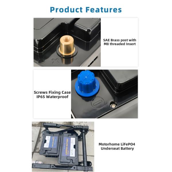 Cycles≥3000 At 25℃ 12V LiFePo4 Battery SAE M8 Terminal Type Power Solution For Marine And Recreational Vehicle Applications