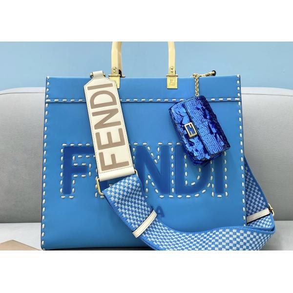 Stitching Womens Leather Tote Shopper Bag Blue With Single Shoulder Strap