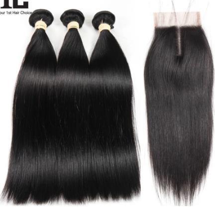 St 11A 1B Natural Human Hair Bundles With Closure Remy Straight Hair Bundles
