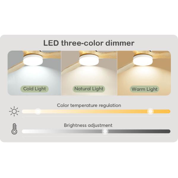Ventilador de teto de madeira LED com controle remoto 3 velocidades Motor AC ajustável e puro de cobre