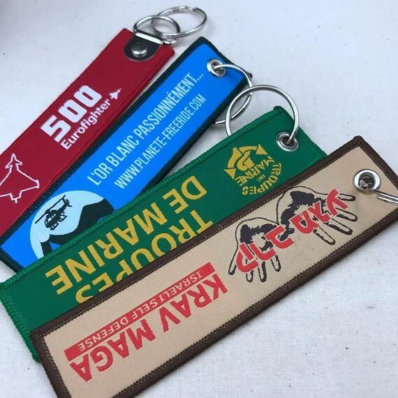 Custom Embroidered Shaped Keychains Flight Key Chain Woven Key Chain Big Ring