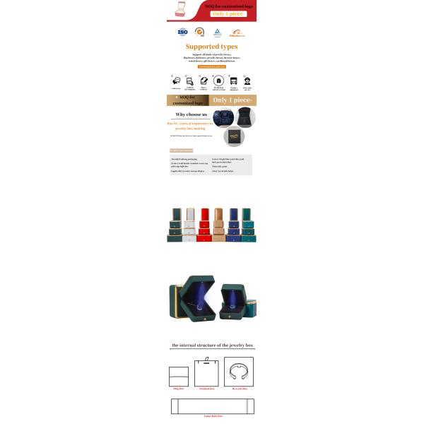 Organizador de caja de joyería de oro con adornos LED personalizado para brazalete collar de pendientes anillo