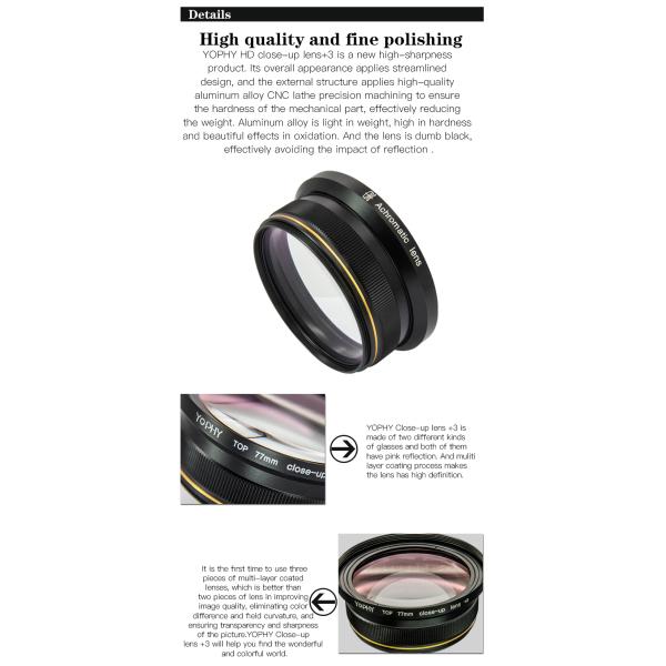 HD 3 Close Up Macro Lens , Dslr Macro Lens Double Sided Multi Layer Coating