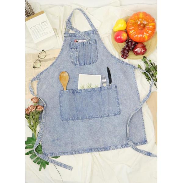 Washed Denim Kitchen Cooking Apron For Restaurant And Coffee Shop And Home