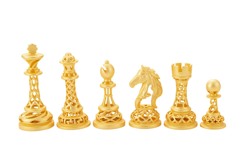 Antique Bronze & Silver Hollow Carved Brass Chess Set for Luxury Tabletop Decor and Tournament Play