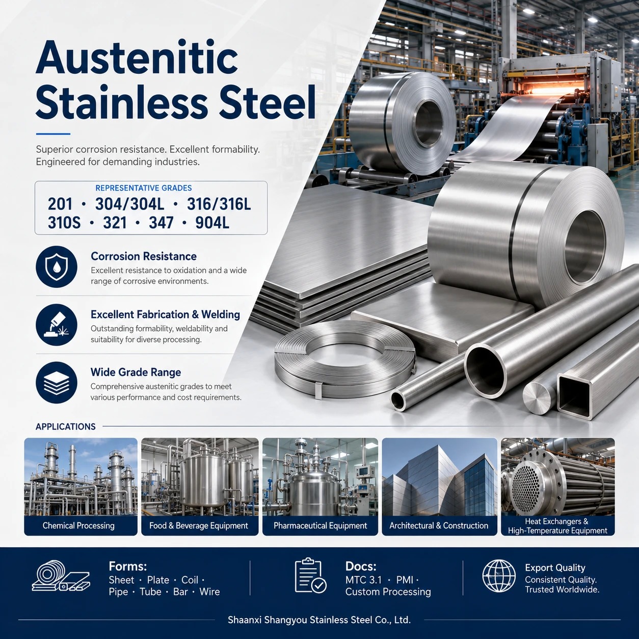 Austenitic Stainless Steel Grades, Products, Standards & Material Selection