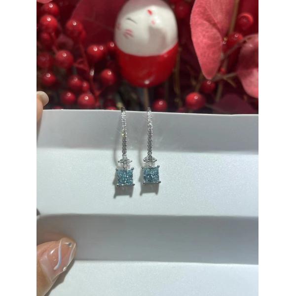 2.47ct Принцесса-резка Синяя Лаборатория Выросшие бриллиантовые колодки 18k Белое золото колодки