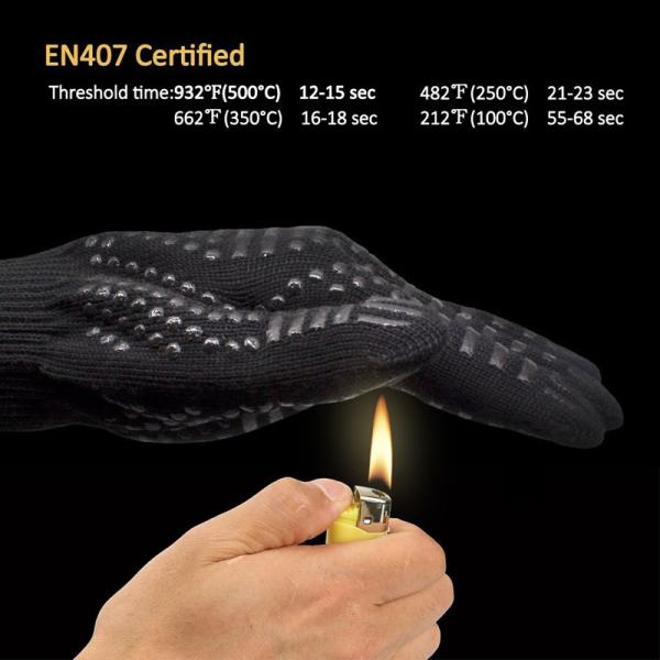 Black Heat Resistant Work Gloves , Heat Resistant Silicone Bbq Gloves