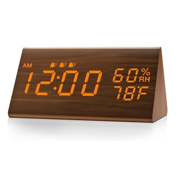 Environmental Brown 3 Alarm Settings Multifunctional Wooden Electronic Led Time Display Alarm Clock