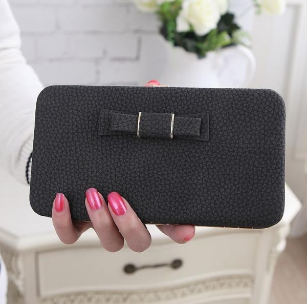 2016 new butterfly knot women's long wallet embossed leather fashion