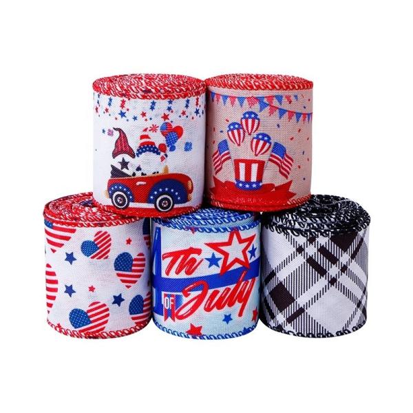 Dia da Independência dos Estados Unidos fita de borracha 2-1/2 Fita de borda de arame com desenho da bandeira da estrela