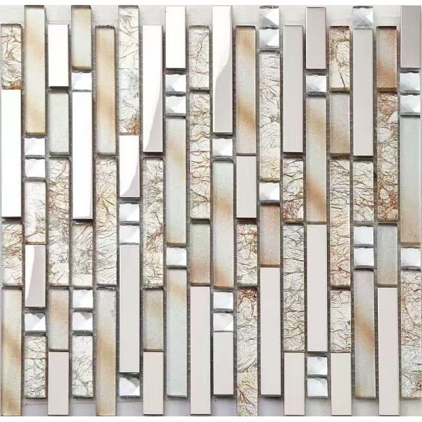 Long Strip Mix Racked Crackle Ice Crystal Glass Mosaics Use for Wall Backsplash and Bath Room Wall