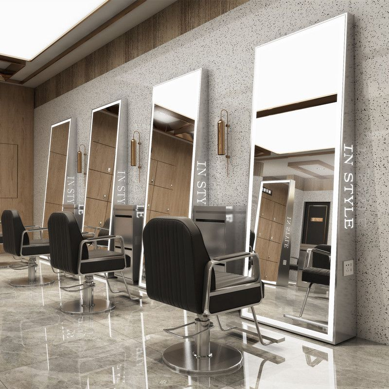 Kingstin Professional LED Barber Mirror Floor Stand with Socket Full Body Hair Salon Styling Station Mirror