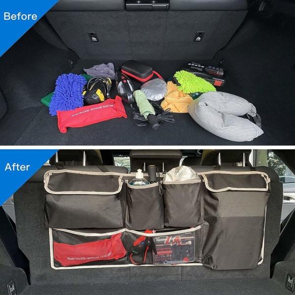 Premier SUV Truck 4 Pockets 2 Mesh Pouches Car Trunk Hanging Back Seat Storage Bag Organizer
