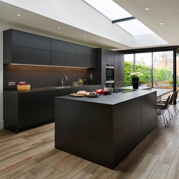 Luxury Matt Black Lacquer Kitchen Cabinet With Island