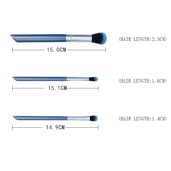 Elegant Blue 10 Piece Makeup Brush Set Bling Glitter Wooden Handle Vegan