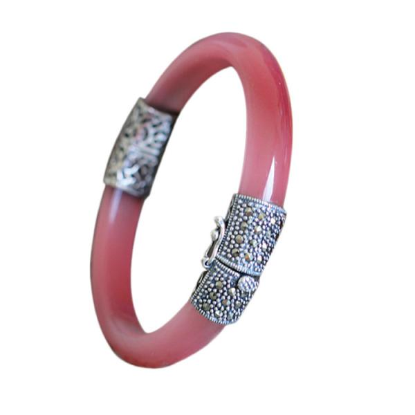 Women Vintage Jewelry Sterling Silver Zirconia Bangle Bracelet (015741WPINK)