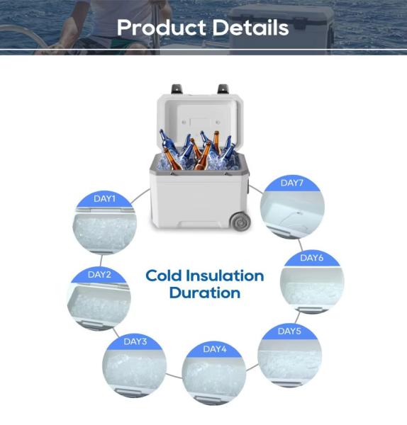 45L Hard Cooler Box with PU Insulation for Camping Boating BBQ