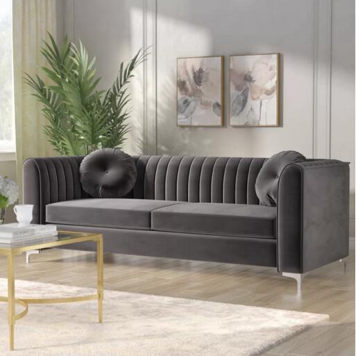 Modern green good quality home sofa upholstered velvet living room long back sofa stainless steel sofa