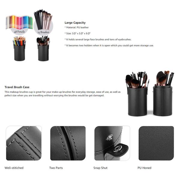 Synthetic Leather Makeup Brush Tube Large Capacity Well Stitiched