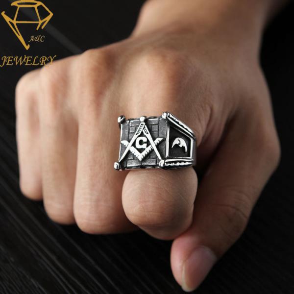 Stainless Steel Antique Men'S Masonic Ring