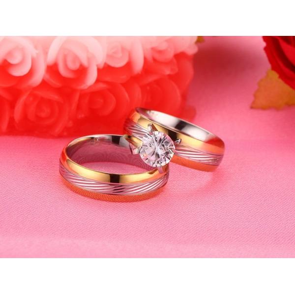 Couple Stainless Steel Wedding Band Set Yellow Gold Filled Round CZ for Women Men