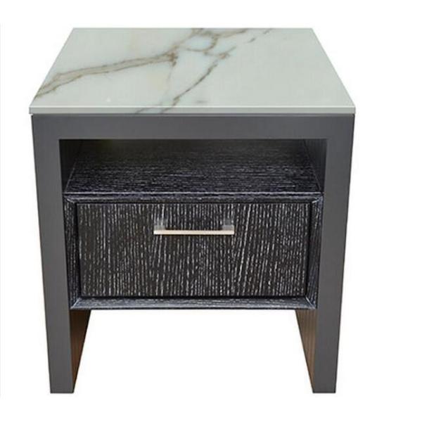 Stone Top Night Stands Oak Wood For Hotel Bedroom , Metal Brushed Handle