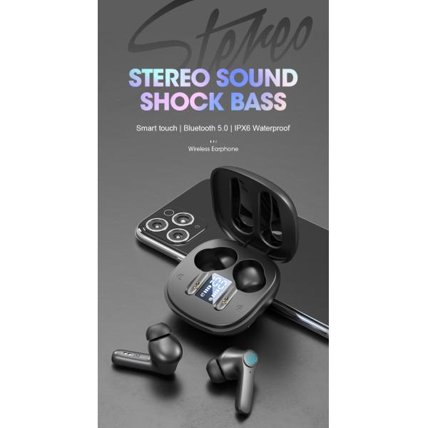 V5.2 Bluetooth Version Stereo Waterproof Gaming Sport Earphone with Digital Display In-Ear BT Headphones and Wireless Earbuds