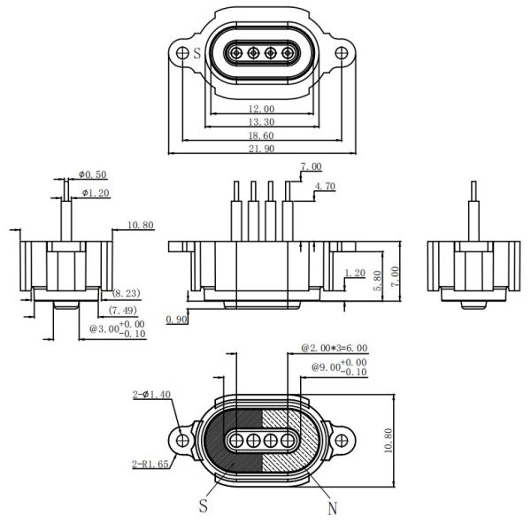 2.0mm Pitch Magnetic Power Connector DIP Male Female Connectors 4 Pin With N52 Magnet