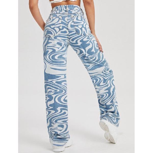 Нога Waisted женщин фабрики одежды небольшого количества высокая широкая печатает случайные мешковатые брюки джинсовой ткани джинсов