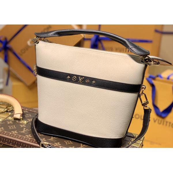 Small Genunie Black Printing Linning 25cm Cowhide Bucket Bag Handhold