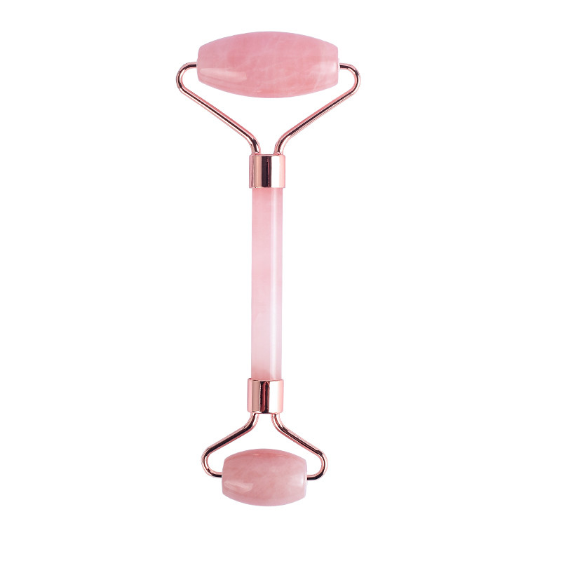 Facial Jade Roller with Double Rollers in Natural Rose Gold Rose Quartz Material