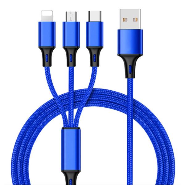 USB  Multi 3 In 1 Braided Charging Cable 4 Head Custom Logo  For Iphone
