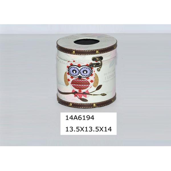 Bathroom Vanity PU Leather Round Wooden Tissue Box