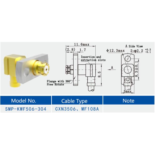 SMP Female Right Angle RF Connector с 360° свободно вращающимся фланцем для кабеля CXN3506/MF108A