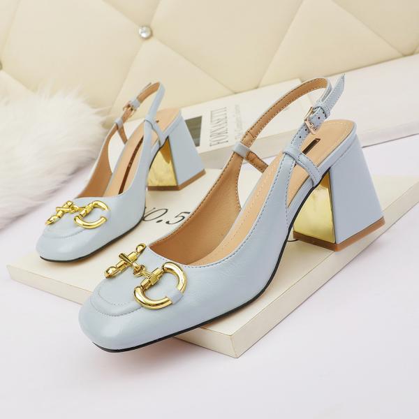 1866-1 Sexy High Heels Horsebit Mary Jane Women'S Shoes Square Toe Thick Heel Single Shoes Women Summer Mid-Heel Sandals