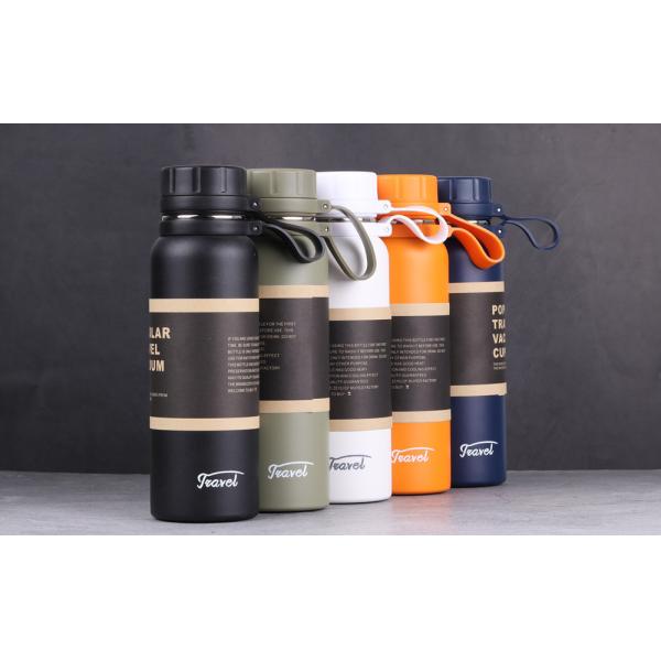 Botella de agua de acero inoxidable de doble pared con vacío personalizado con tapas con diseño de logotipo