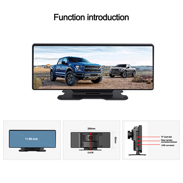 12 Inch Big Mirror DVR Reverse Backup Camera AHD Car Charger Receiver