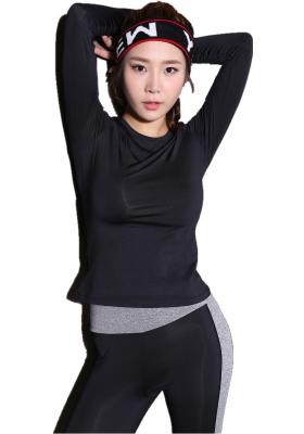 CPG Global Women Pure Black Polyester Sexy Slim Fit Long Sleeves Round Collar Gym Running Sports T-Shirts S-L S42