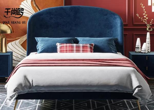 Luxury Blue Upholstered Platform Bed King European Style Fabric Material