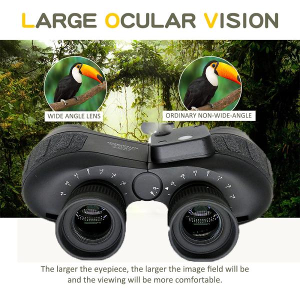Adults Black 7X50 Waterproof Binoculars Telescope With Rangefinder Compass