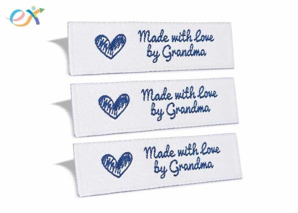Sewing Garment Fabric Material Woven Clothing Labels Embroidered Blue On White