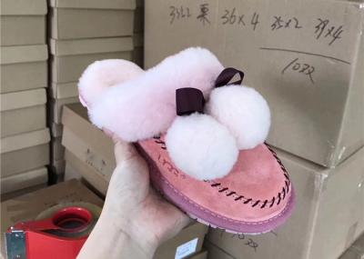 Light Pink Soft Sole Sheep Wool Slippers for Bedroom , Womens House Slippers