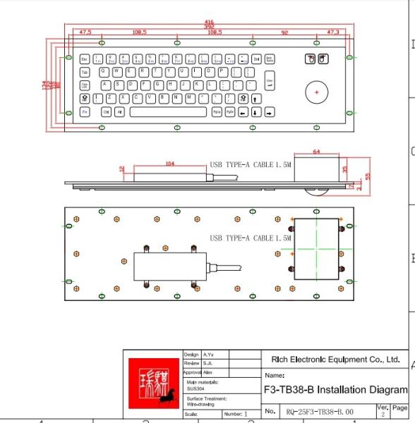 Vandal Proof Kiosk Keyboard with Trackball outdoor using IP65 IK07