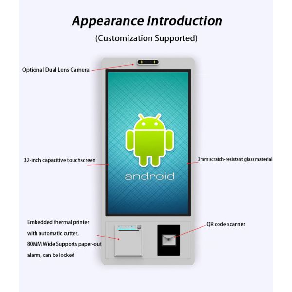 23.6 Inch Android Touch Screen  Wall Mounted Management System Supermarket Self-Checkout System